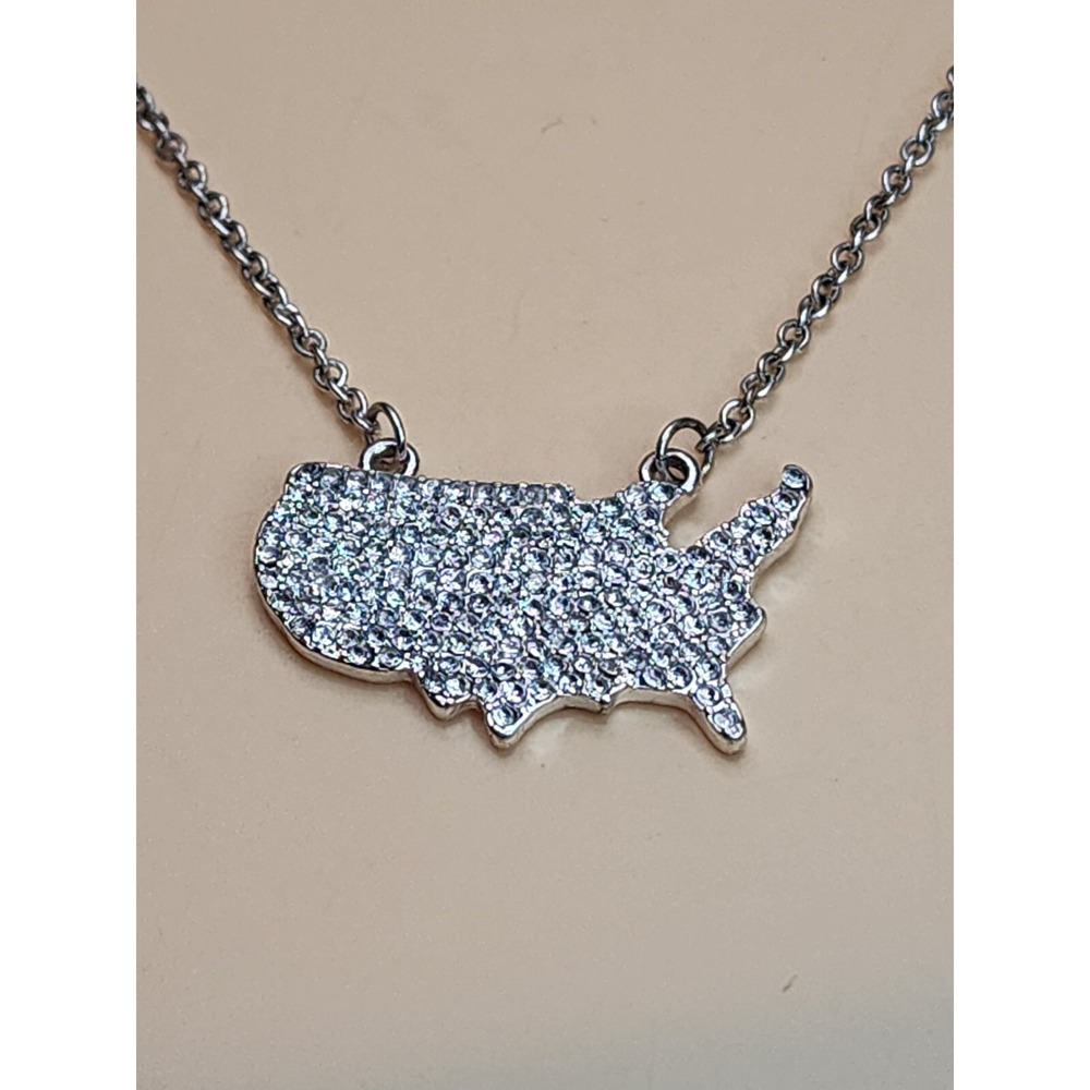 NEW United States Crystal Encrusted Silver Necklace America‎ Patriot FREE $HIP!!